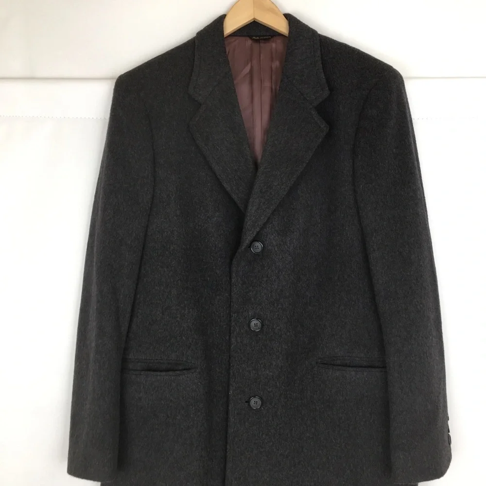 Mens Gray Cashmere Wool Blend Long Overcoat Single Breasted Size 44L